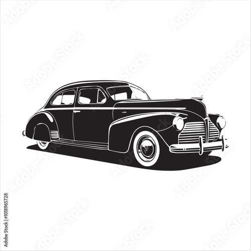 american carIllustration of a vintage car vector art. Black lines  sticker on white Background, car, auto, automobile, vehicle, transport,