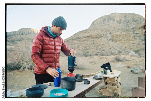 Hiker morning coffee photo