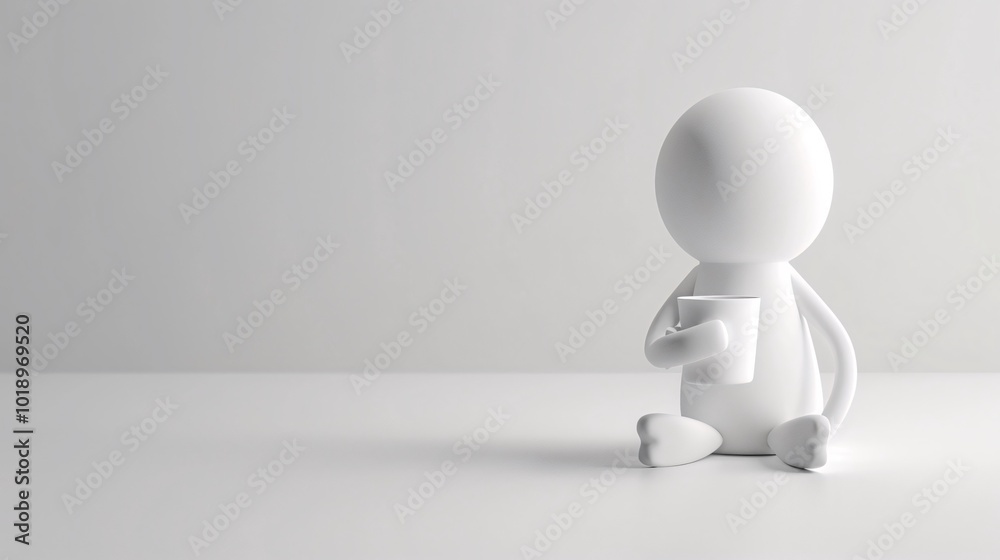 White 3D Figure Holding a Cup: A Minimalist Composition White 3D Figure Holding a Cup: A Minimalist Composition