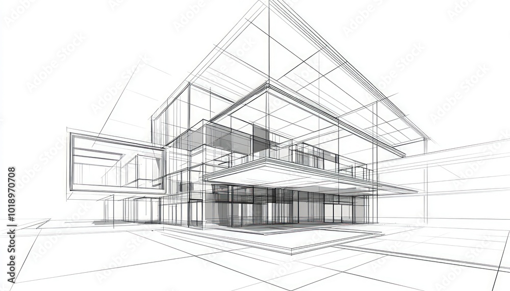 Line art modern architectural design in a 3D perspective Line art modern architectural design in a 3D perspective