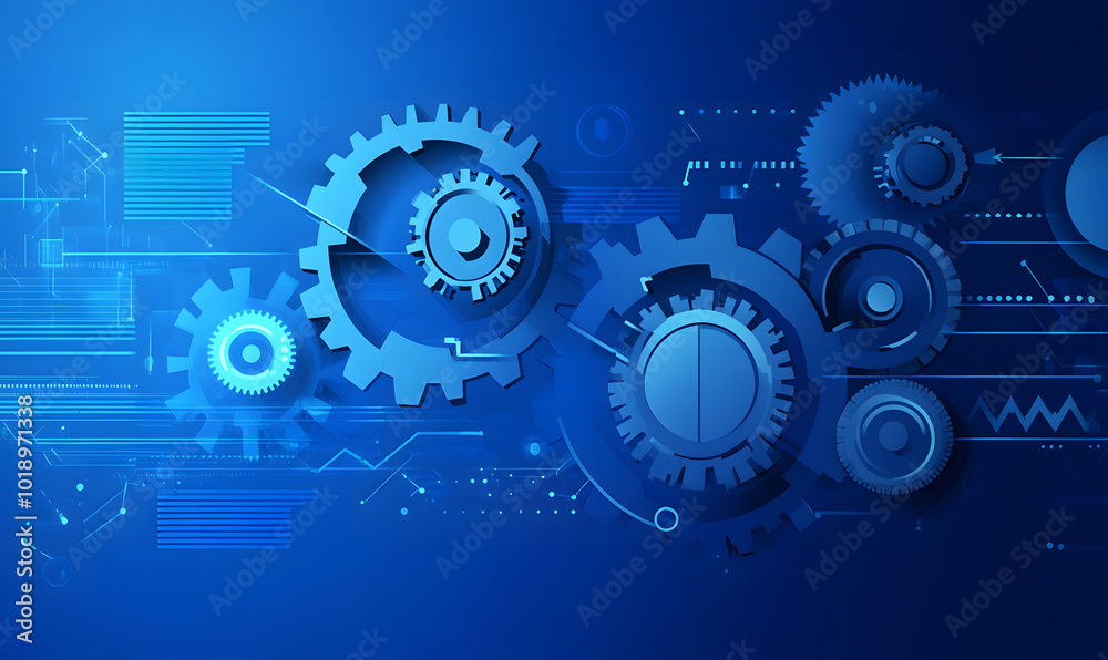 Blue background with gears and arrows design, a digital technology vector illustration design of a mechanical structure for web design or presentation in high-resolution design Blue background with gears and arrows design, a digital technology vector illustration design of a mechanical structure for web design or presentation in high-resolution design