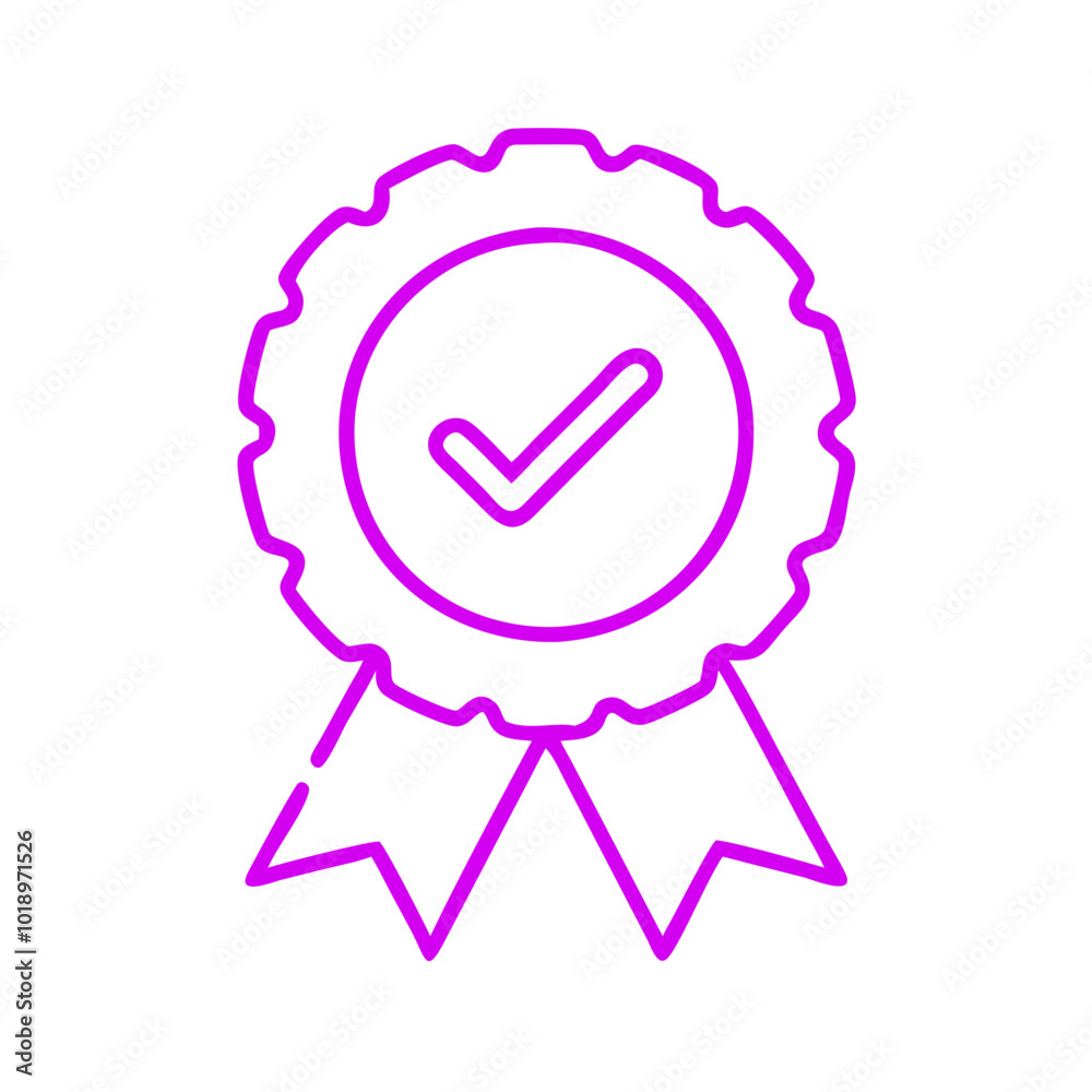 Checkmark award icon in pink outline style for certification purposes Checkmark award icon in pink outline style for certification purposes