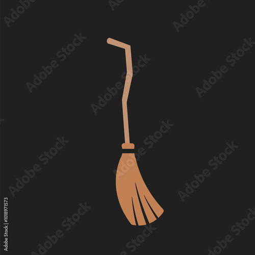 Broom made from twigs on a long wooden handle. vector illustration. tool for cleaning isolated on white background. Witches broom stick. Halloween accessory object photo