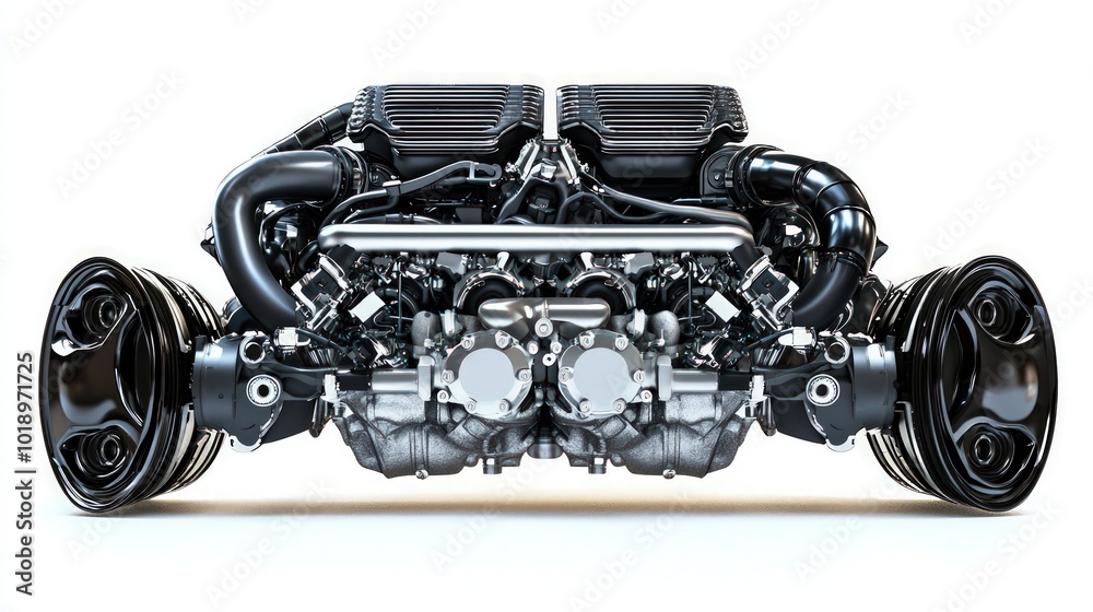 A set modern car engines, perfectly isolated on a white background, displaying clean lines and innovative technology. A set modern car engines, perfectly isolated on a white background, displaying clean lines and innovative technology.