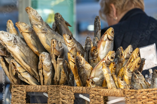 City market. Fish Pavilion. Dried roach - vobla. 08.10.2024. Riga. Latvia. photo