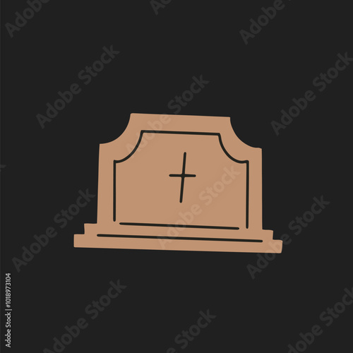 Gravestone and tombstone. Tomb stone and headstone. Cemetery graves with Christian ringed crosses, graveyard pedestals isolated vector hand drawn