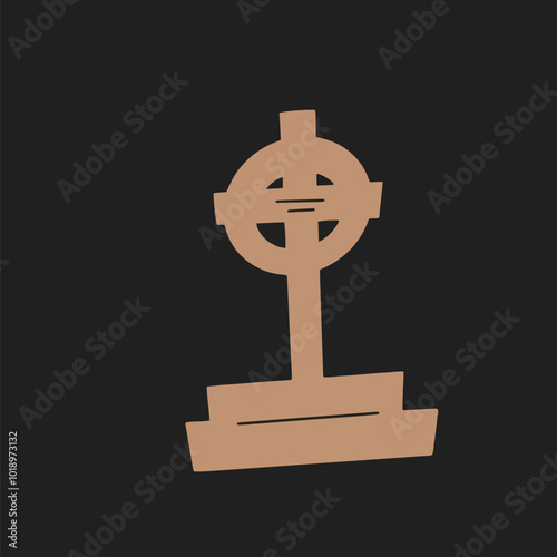 Gravestone and tombstone. Tomb stone and headstone. Cemetery graves with Christian ringed crosses, graveyard pedestals isolated vector hand drawn
