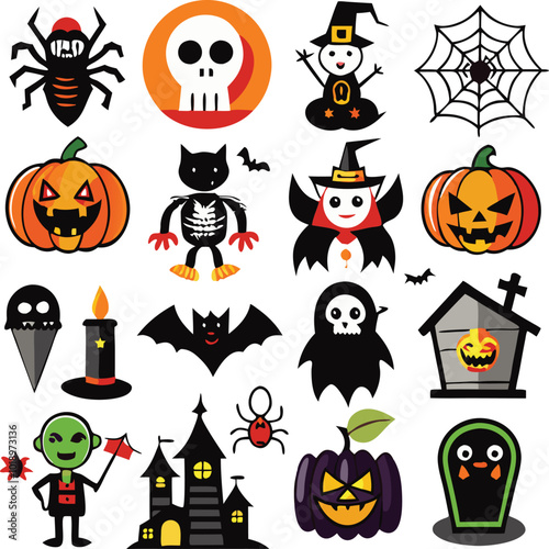 Halloween Cartoon Icons Set Spooky Characters