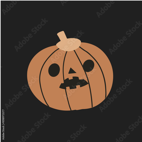 Halloween pumpkin. Isolated pumpkin on the black background. Hand drawn.