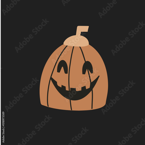 Halloween pumpkin. Isolated pumpkin on the black background. Hand drawn.