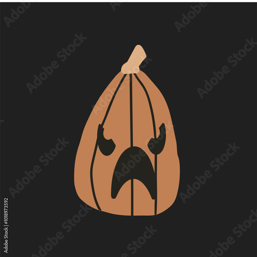 Halloween pumpkin. Isolated pumpkin on the black background. Hand drawn.