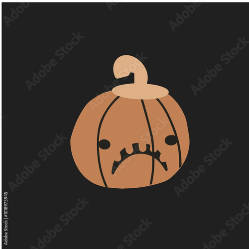 Halloween pumpkin. Isolated pumpkin on the black background. Hand drawn.