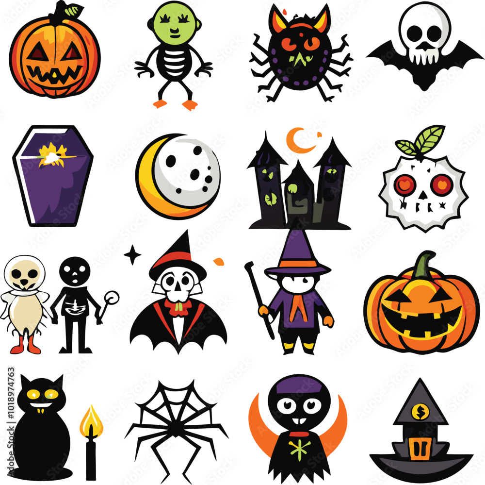 Spooky Halloween Characters and Icons Set Spooky Halloween Characters and Icons Set
