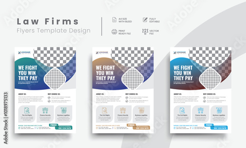 Professional law firm flyer for lawyer brand identity promotion. Modern lawyer flyer or attorney flyer with law brand marketing layout. Vol - 16