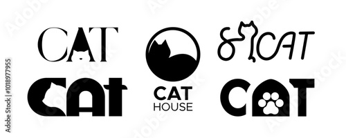 Cat logo set. Stylish cat logos isolated on white background. Vector set.