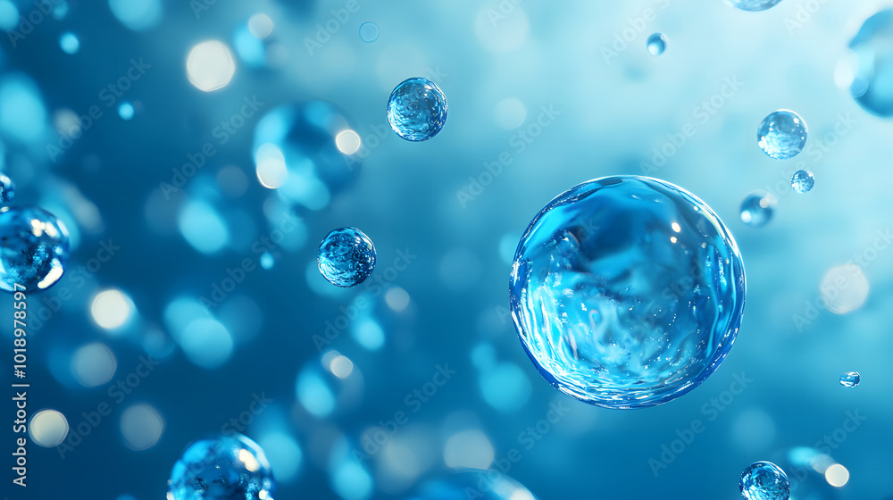 Blue background, a simple picture of water molecules in blue and white colors, a science-themed mobile wallpaper design Blue background, a simple picture of water molecules in blue and white colors, a science-themed mobile wallpaper design