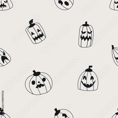 Halloween pumpkin pattern. Isolated pumpkin on the grey background. Hand drawn.