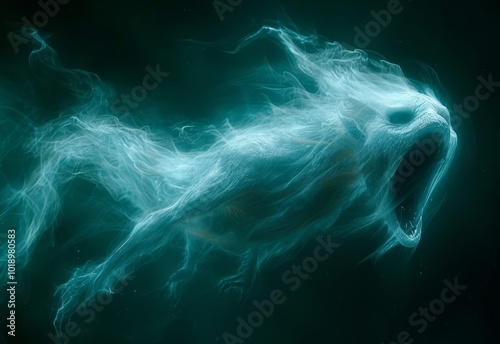 Ethereal creature gliding through dark mist