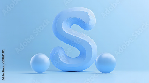 Blue background design, a three-dimensional gradient shape with a blue ball and curved ribbon on the left side of the screen, an abstract design style, rendered in Cinema 4D,