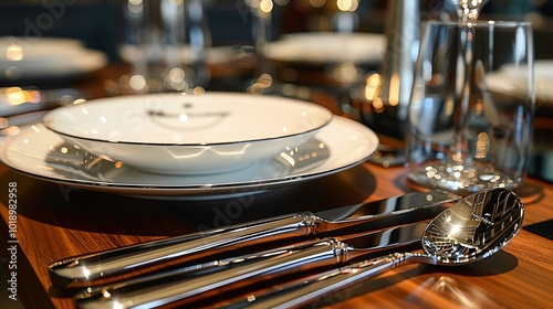 A close-up of a cutlery set with personalized initials. photo