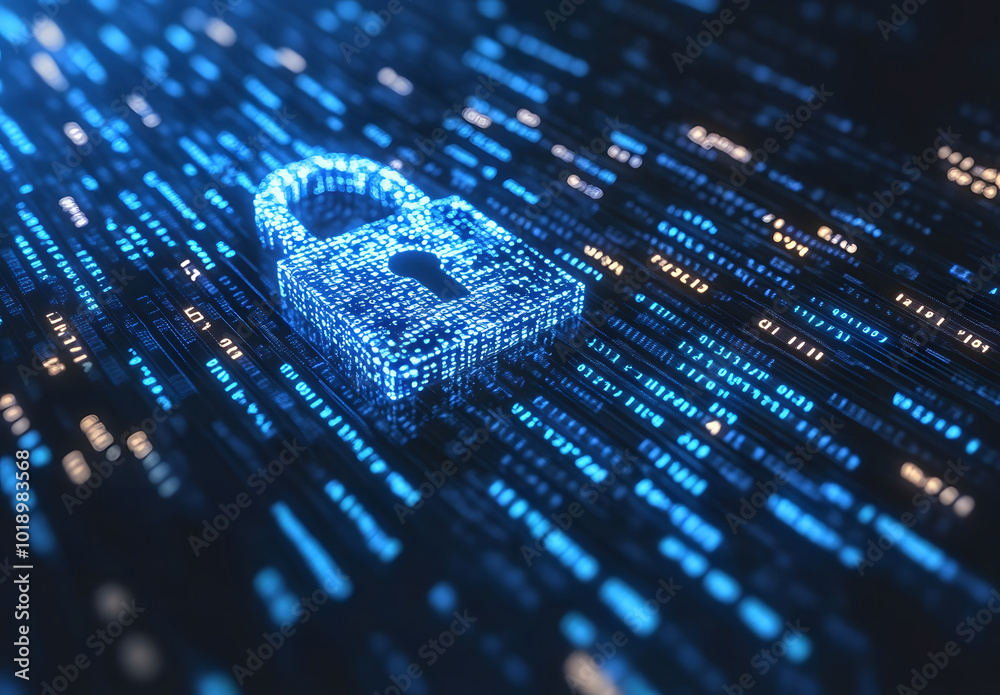 Blue digital background with a padlock symbol and binary code for a security concept vector illustration design, data protection design, Blue digital background with a padlock symbol and binary code for a security concept vector illustration design, data protection design,
