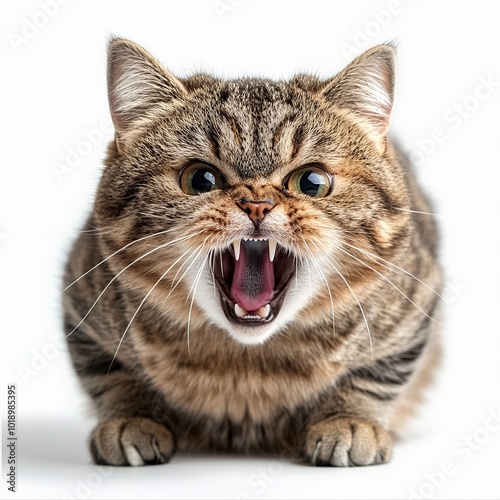 A cat displays a mix of annoyance and shock, captured in a humorous and thrilled expression. This image showcases the amusing and unpredictable nature of feline emotions.