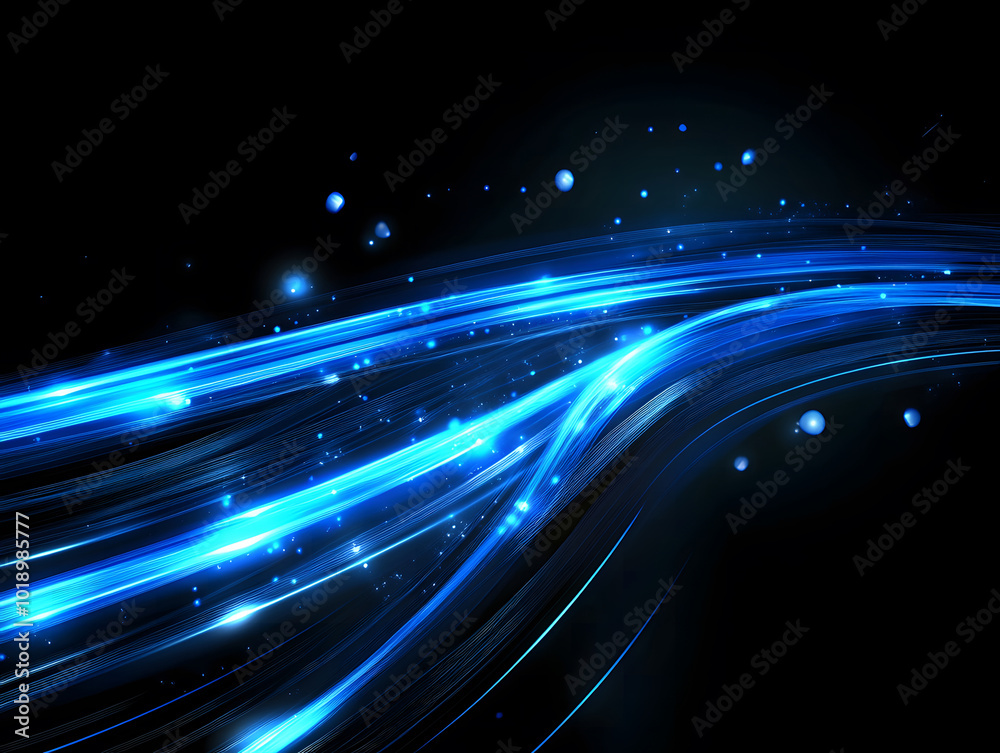 Blue fiber optic lines with white dots on black background vector illustration design, technology, and internet concept design Blue fiber optic lines with white dots on black background vector illustration design, technology, and internet concept design