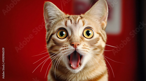 portrait of a cat with funny surprised and astonished facial expressions