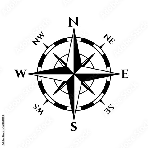 Compass rose vector navigation and orientation