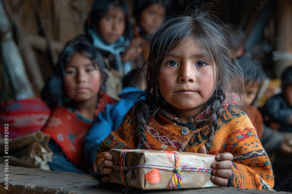 Children receiving gifts from elders medium shot Children receiving gifts from elders medium shot