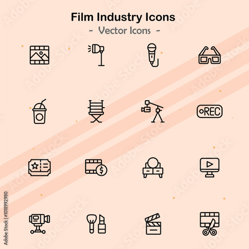 Icons illustrating additional aspects of cinema and film production.