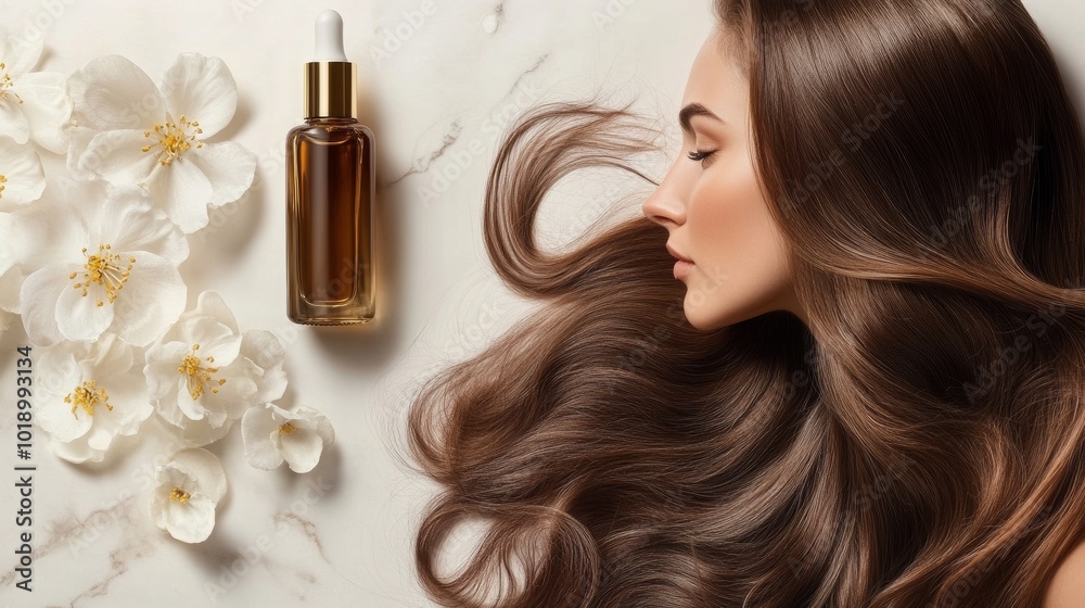 Fototapeta premium Vitamin oil hair serum, a moisturizing treatment to prevent damage. -