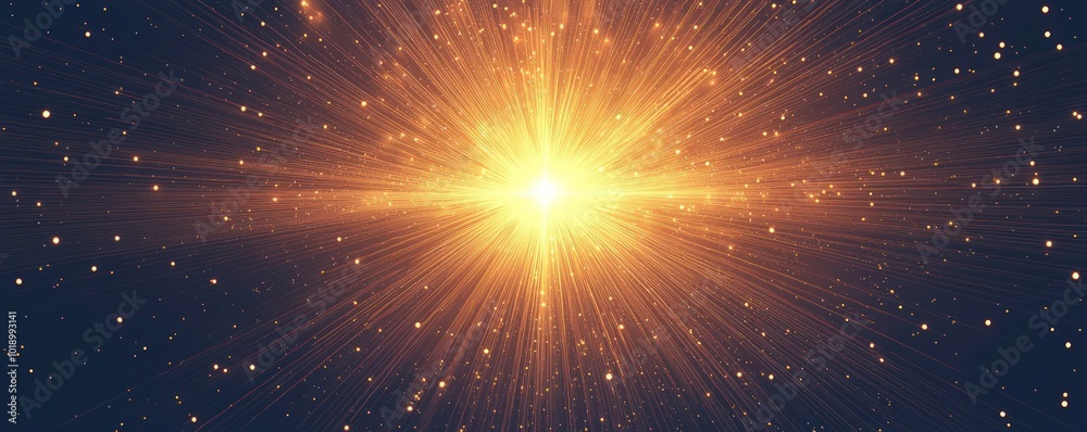 Radiant light flares and glowing streaks in a luminous radial design in line art.