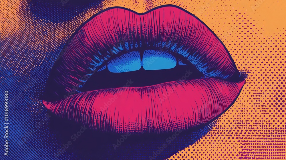 Woman’s lips in a retro halftone pop art style, vintage design. - Woman’s lips in a retro halftone pop art style, vintage design. -