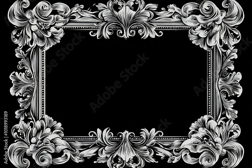 Raster line art illustration an ornate frame border design.