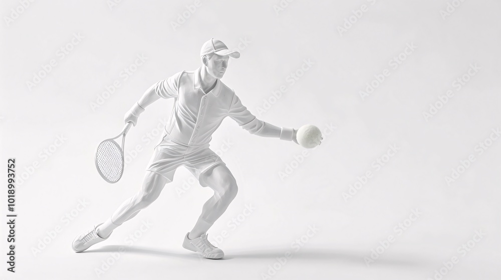 Obraz premium Monochromatic Sculpture of a Tennis Player in Motion