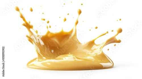 Mustard sauce splash isolated on a white background, showcasing the creamy texture Dijon honey mustard in a dynamic splash.