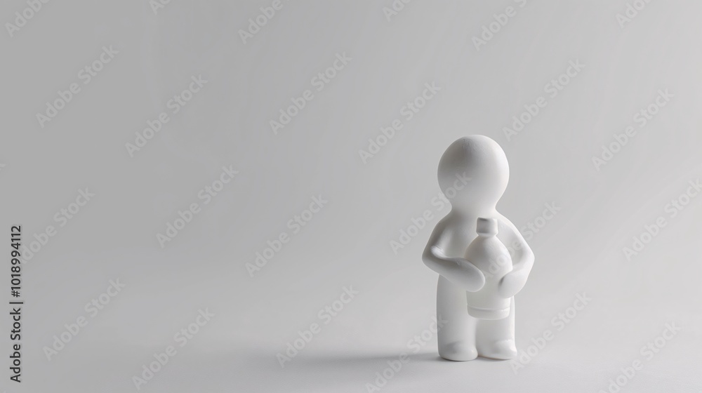 Minimalist Figure with Bottle: A Study in White Minimalist Figure with Bottle: A Study in White