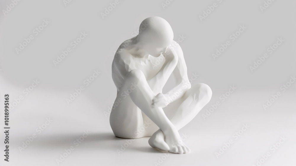 Modern Sculpture: White Figure in Contemplative Pose Modern Sculpture: White Figure in Contemplative Pose
