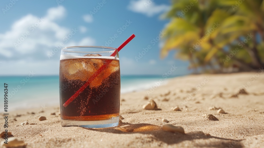 Cola with Ice Cubes at the Beach Cola with Ice Cubes at the Beach
