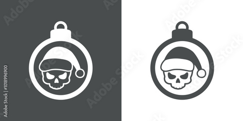 Tiempo de Navidad. Símbolo pirata. Logo con silueta de bola de navidad con calavera humana con sombrero de Santa Claus