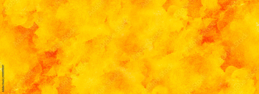 Red orange mustard fire amber yellow gold abstract watercolor water. Colorful art background. Bright hot burning flame light fun. Autumn fall. Wide banner. Panoramic. Sale. Blank template. Design.