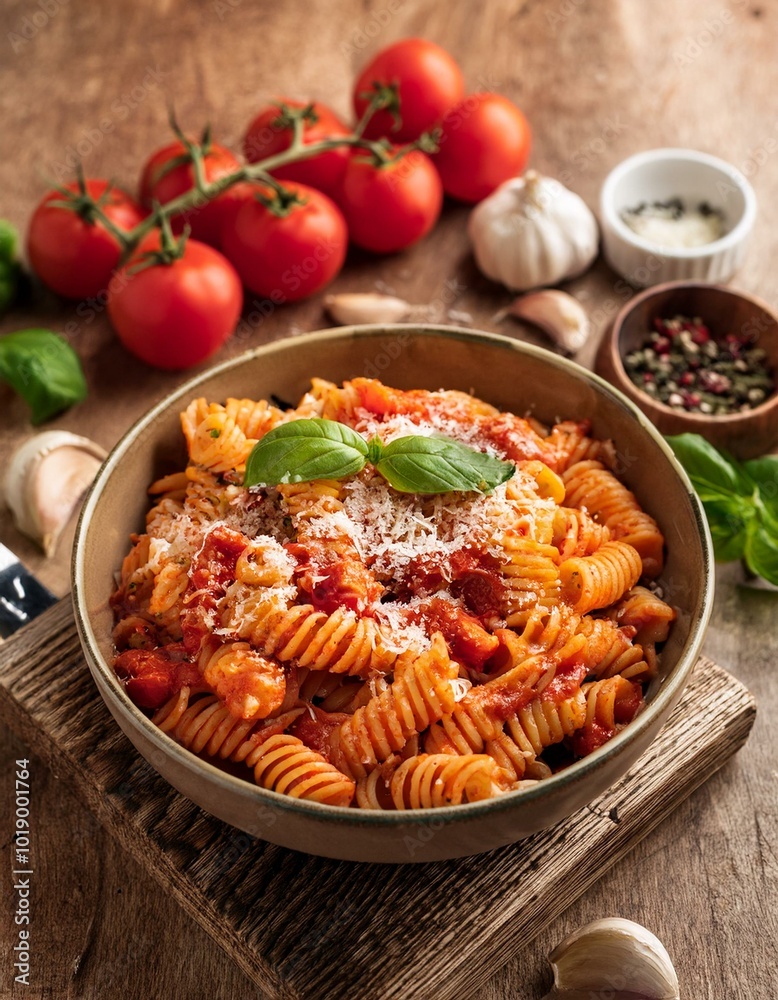 Pasta with tomato sauce and basil Pasta with tomato sauce and basil