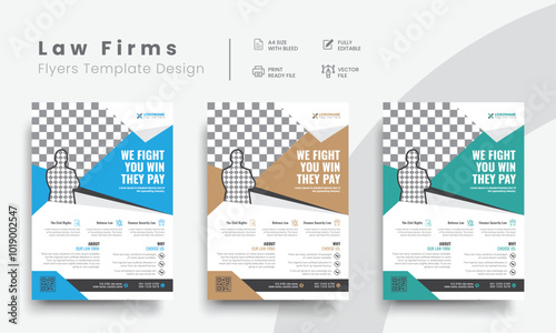 Professional law firm flyer for lawyer brand identity promotion. Modern lawyer flyer or attorney flyer with law brand marketing layout. Vol - 25