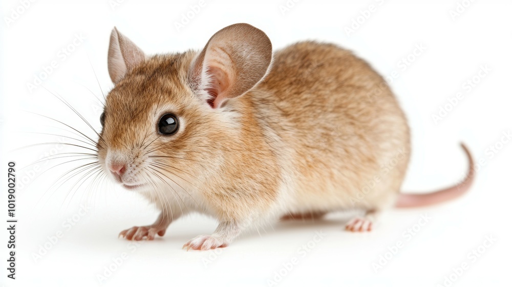 A cute small mouse curiously exploring its surroundings on a clean white background A cute small mouse curiously exploring its surroundings on a clean white background