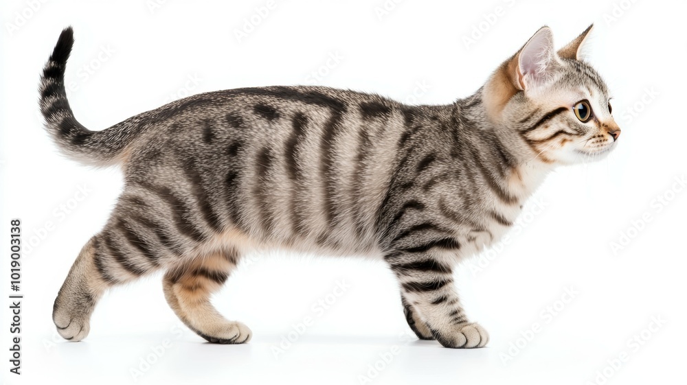 A playful tabby kitten exploring its surroundings in a bright indoor space during the day A playful tabby kitten exploring its surroundings in a bright indoor space during the day