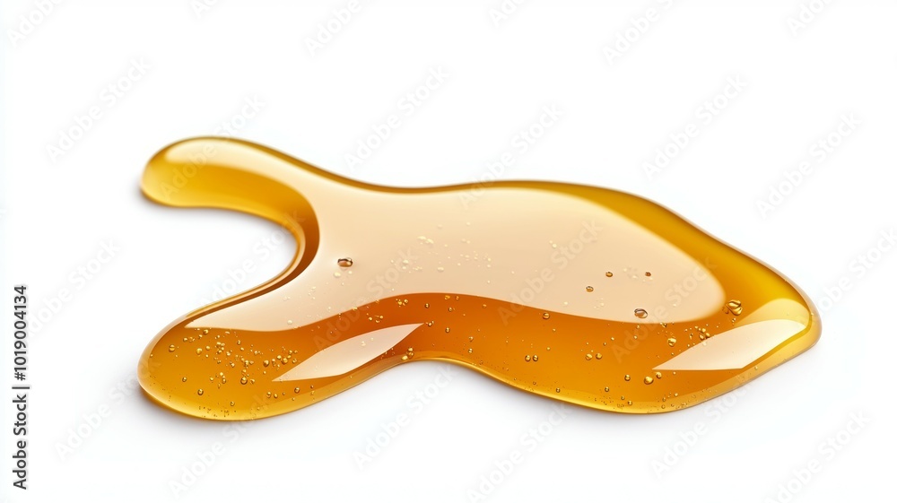 Sticky honey puddle on a white background captured in bright lighting, emphasizing its texture and color Sticky honey puddle on a white background captured in bright lighting, emphasizing its texture and color