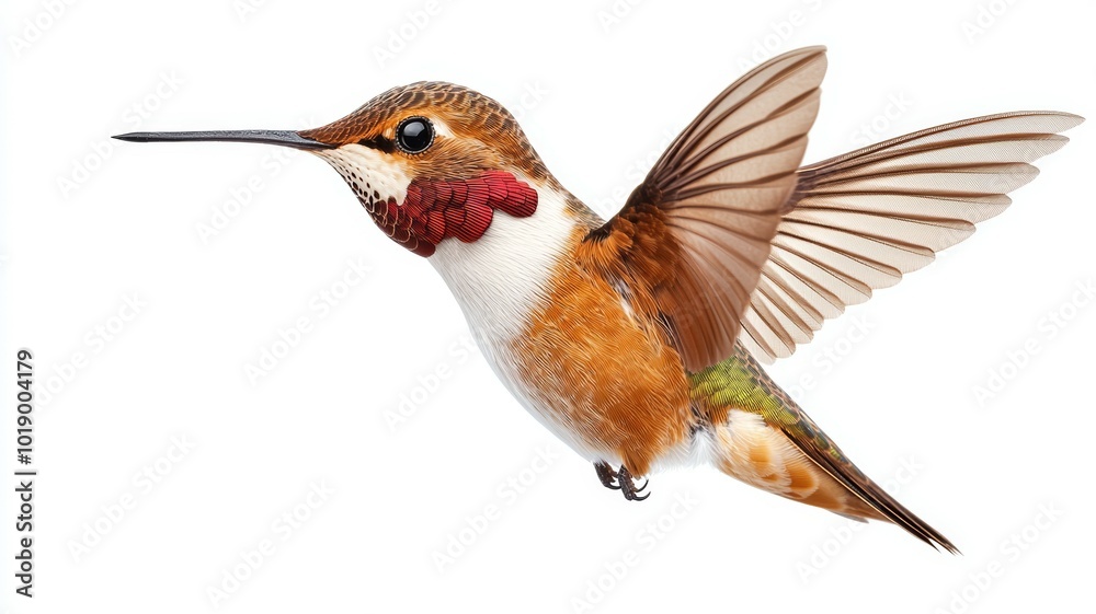 Fototapeta premium A vibrant hummingbird hovering in midair with iridescent feathers and intricate wing patterns