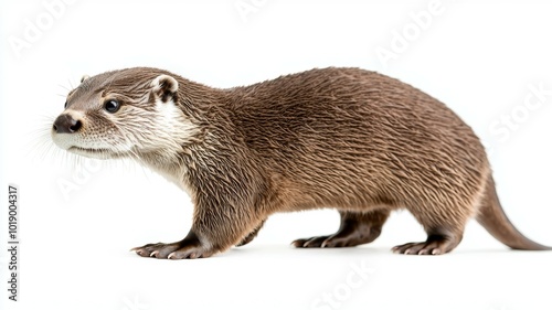 Playful otter exploring a bright space during the day, showcasing its sleek fur and curious nature