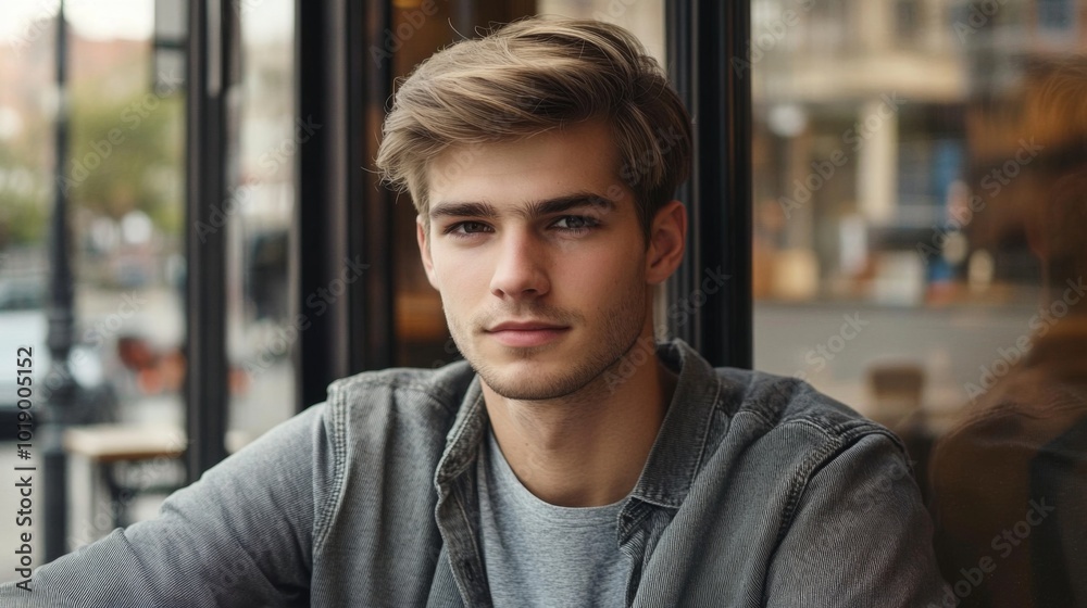 Fototapeta premium Young Man Portrait in Café Setting